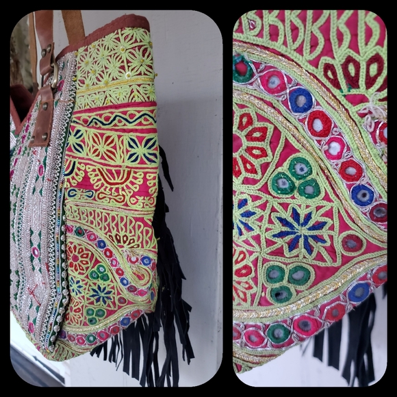 Leather Fringe Boho Hippie gypsy Banjara Bag - Picture 6 of 9